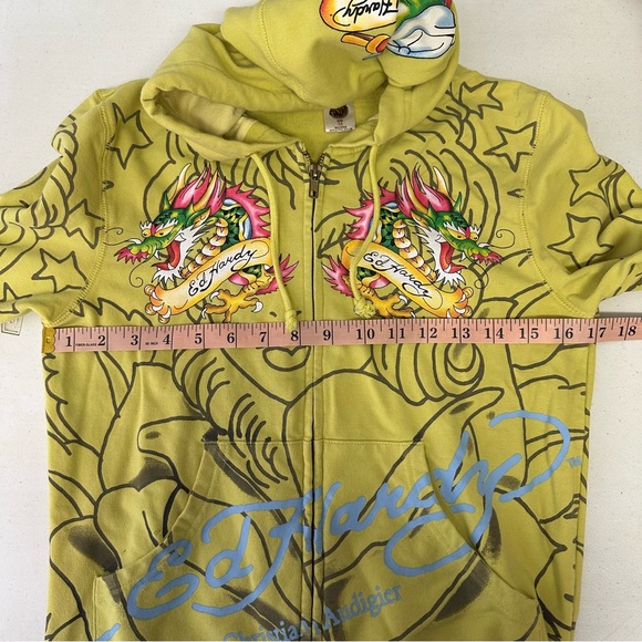Authentic Ed Hardy by Christian Audigier yellow zip up hoodie - Picture 9 of 11
